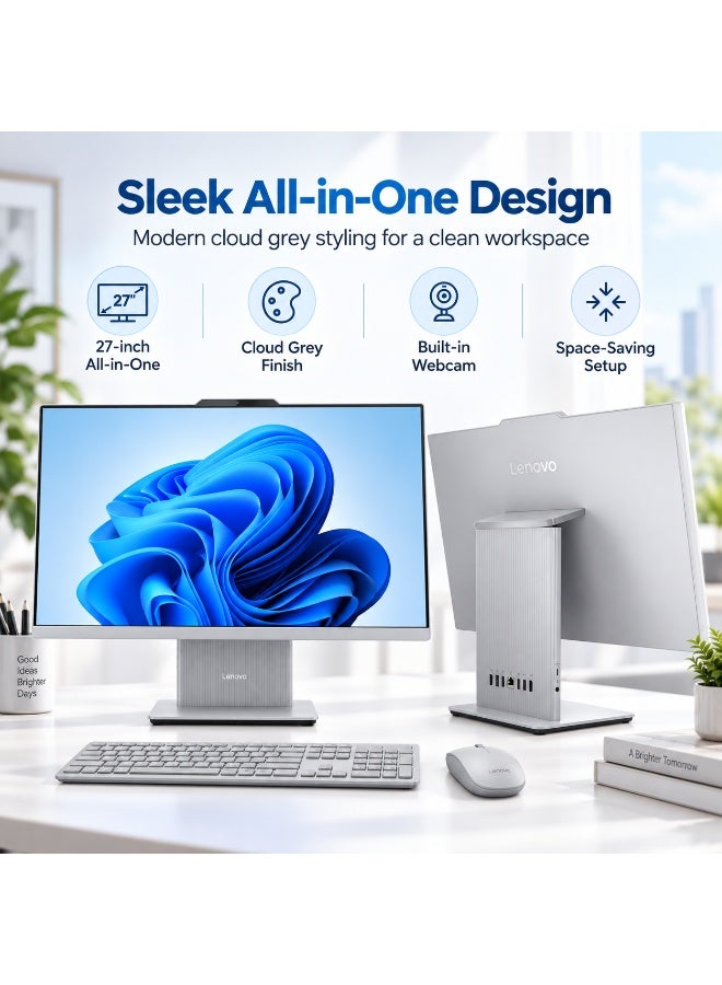 لينوفو Lenovo IdeaCentre AIO 27 Desktop PC, 27" FHD IPS Display, Intel Core Ultra 7 256V Processor, 16GB LPDDR5X RAM, 512GB PCIe SSD, Upgraded to Windows 11 Home, Cloud Grey Cloud Grey - Image 3