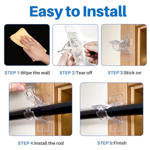 Antimbee 12-Pack No Drill Needed Curtain Rod Brackets, Self Adhesive Rod Holders, Multipurpose Nail Free Stick on Curtain Rod Hooks, Curtain Hangers for Dorm, Bathroom, Bedroom, Livingroom Decor - Image 3