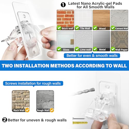 Antimbee 12-Pack No Drill Needed Curtain Rod Brackets, Self Adhesive Rod Holders, Multipurpose Nail Free Stick on Curtain Rod Hooks, Curtain Hangers for Dorm, Bathroom, Bedroom, Livingroom Decor - Image 4