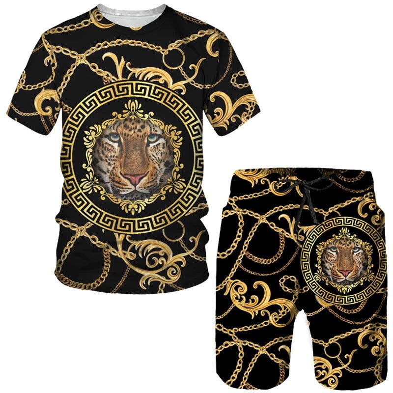 European Code Hawaii Seaside 3D Printing Men'S Casual Loose Suit Beach Short Sleeve Shorts - Image 1