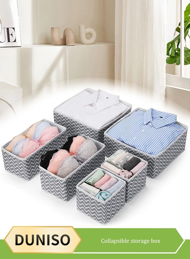 DUNISO 6 Pieces of Drawer Organizer, foldable clothing storage box, wardrobe drawer divider, suitable for storing clothes, socks, underwear, and scarves (gray) - Image 2
