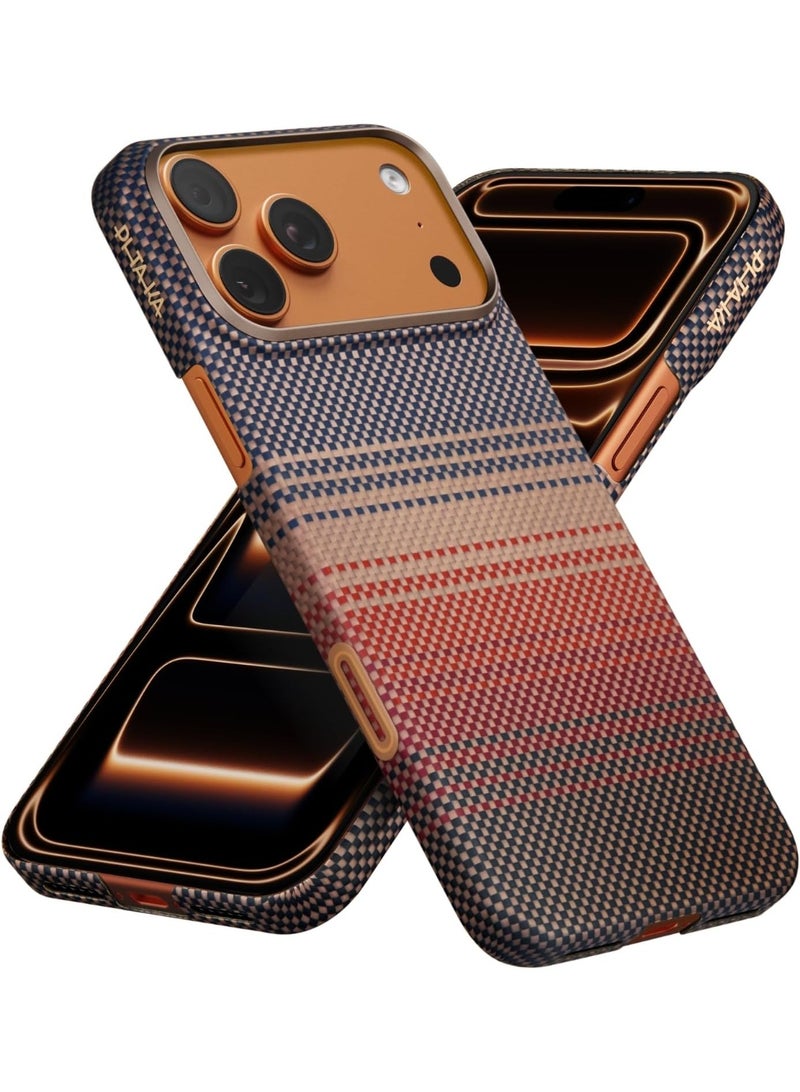 PITAKA حافظة بيتاكا لجهاز آيفون 17 برو 6.3" مع زر التحكم في الكاميرا، متوافقة مع ماغسيف، حافظة رفيعة للغاية مع شعور لمسي بدون حافظة، مصنوعة من ألياف الأراميد 1500D، غروب الشمس - Image 1