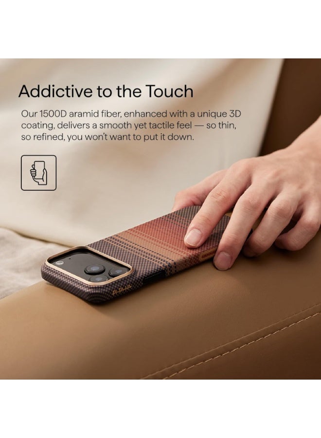 PITAKA حافظة بيتاكا لجهاز آيفون 17 برو 6.3" مع زر التحكم في الكاميرا، متوافقة مع ماغسيف، حافظة رفيعة للغاية مع شعور لمسي بدون حافظة، مصنوعة من ألياف الأراميد 1500D، غروب الشمس - Image 3