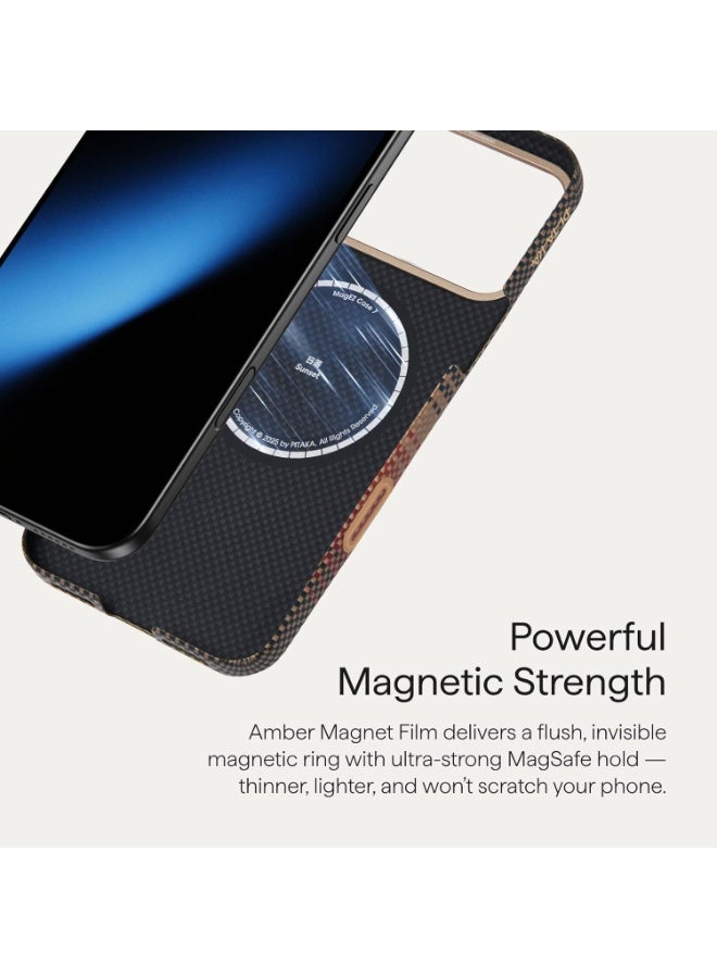 PITAKA حافظة بيتاكا لجهاز آيفون 17 برو 6.3" مع زر التحكم في الكاميرا، متوافقة مع ماغسيف، حافظة رفيعة للغاية مع شعور لمسي بدون حافظة، مصنوعة من ألياف الأراميد 1500D، غروب الشمس - Image 5