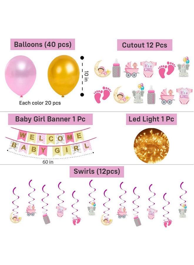 بارتي بروبس ديكورات حفلات استقبال المولودة الجديدة من بارتي بروبس - 66 قطعة من ملصقات الترحيب | ديكورات حفلات استقبال المولودة الجديدة، بالونات، لافتات (ورق مقوى)، ستائر من رقائق الألومنيوم - Image 2