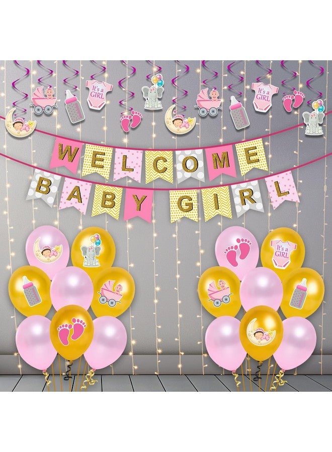 بارتي بروبس ديكورات حفلات استقبال المولودة الجديدة من بارتي بروبس - 66 قطعة من ملصقات الترحيب | ديكورات حفلات استقبال المولودة الجديدة، بالونات، لافتات (ورق مقوى)، ستائر من رقائق الألومنيوم - Image 1