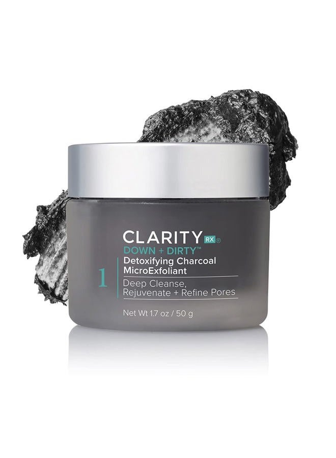ClarityRx Down + Dirty Detoxifying Charcoal MicroExfoliant, Plant Based Exfoliating Scrub for Oily Skin, Paraben Free, Natural Skin Care (1.7 oz) - Image 1