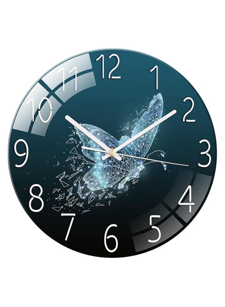 Raxoom 12 Inch (30CM) Wall Clock, Ultra-Thin Tempered Glass Clock, Suitable For Living Room, Dining Room, Study, Bedroom, Office, Battery Powered Non Tick Clock (butterfly) - Image 1
