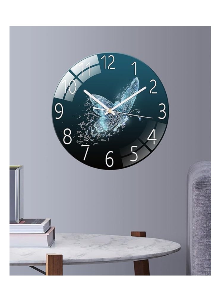 Raxoom 12 Inch (30CM) Wall Clock, Ultra-Thin Tempered Glass Clock, Suitable For Living Room, Dining Room, Study, Bedroom, Office, Battery Powered Non Tick Clock (butterfly) - Image 3