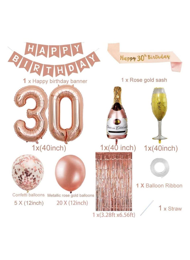 SYOSI 30th Birthday Decorations for Women Rose Gold 30 Party Decoration Happy Banner Kits Rosegold Balloons Girls Supplies - Image 3