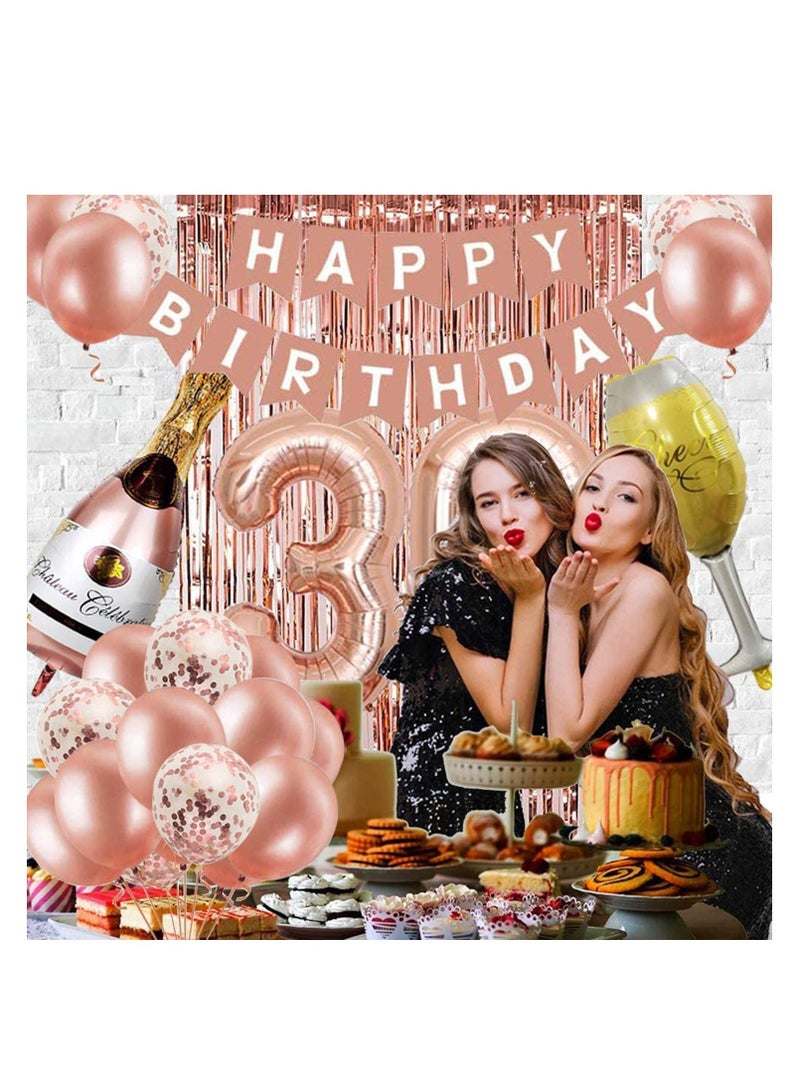 SYOSI 30th Birthday Decorations for Women Rose Gold 30 Party Decoration Happy Banner Kits Rosegold Balloons Girls Supplies - Image 2