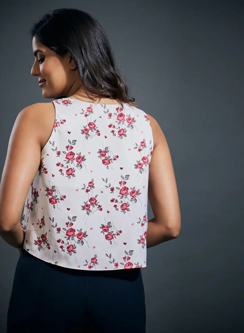 Zigzag  Printed Vneck Floral Satin top for Women | Best Price UAE