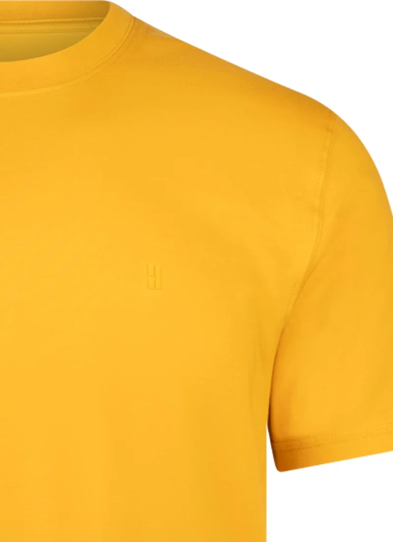 Hatemoğlu Yellow Regular Fit Crew Neck Cotton Basic T-Shirt