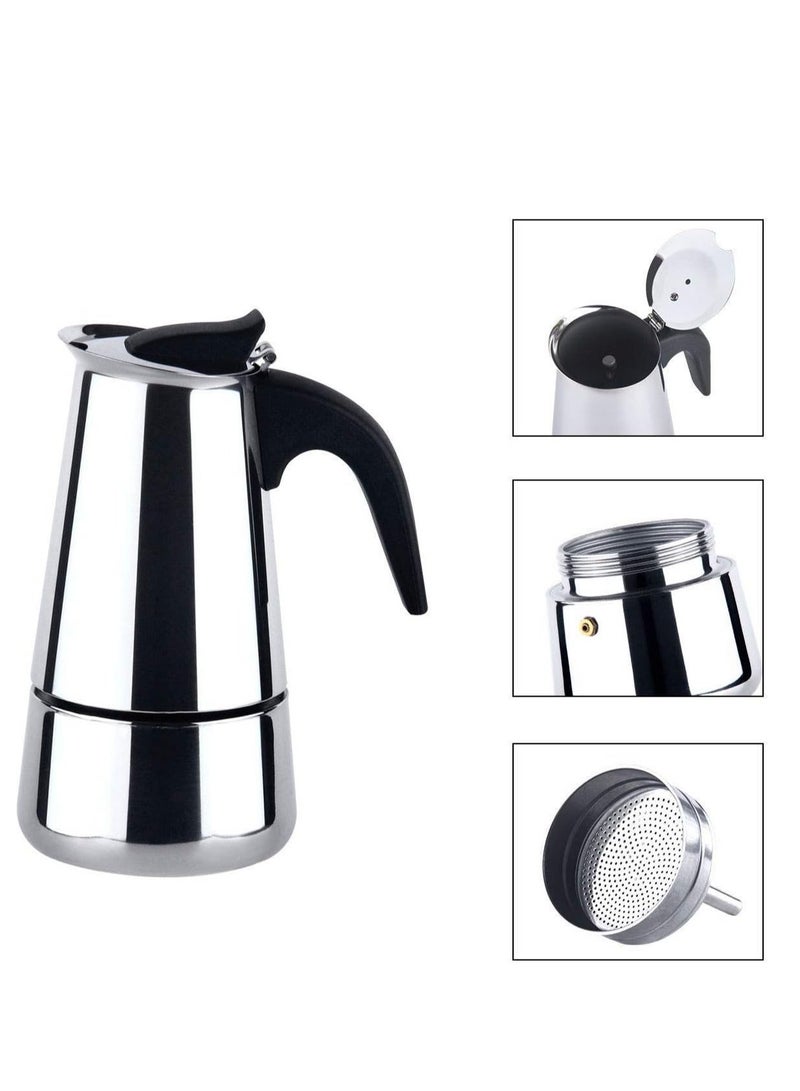 Stainless Steel Espresso Maker Coffee Pot, Italian Stovetop Coffee Filter (4 Cups - Silver) - Image 5