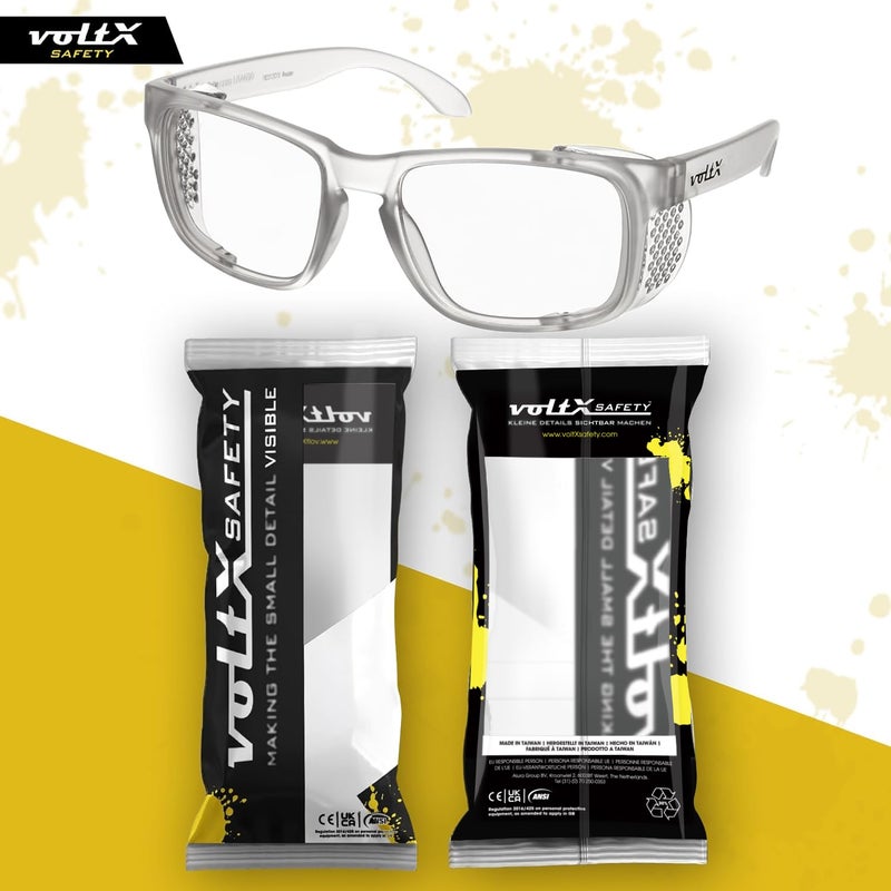 voltX 'Crystal' Full Lens Magnified Reading Safety Glasses, ANSI Z87.1+ & CE EN166F, (+2.0 Dioptre, Clear Lens) - Anti Fog Coated UV400 Lens - Image 2