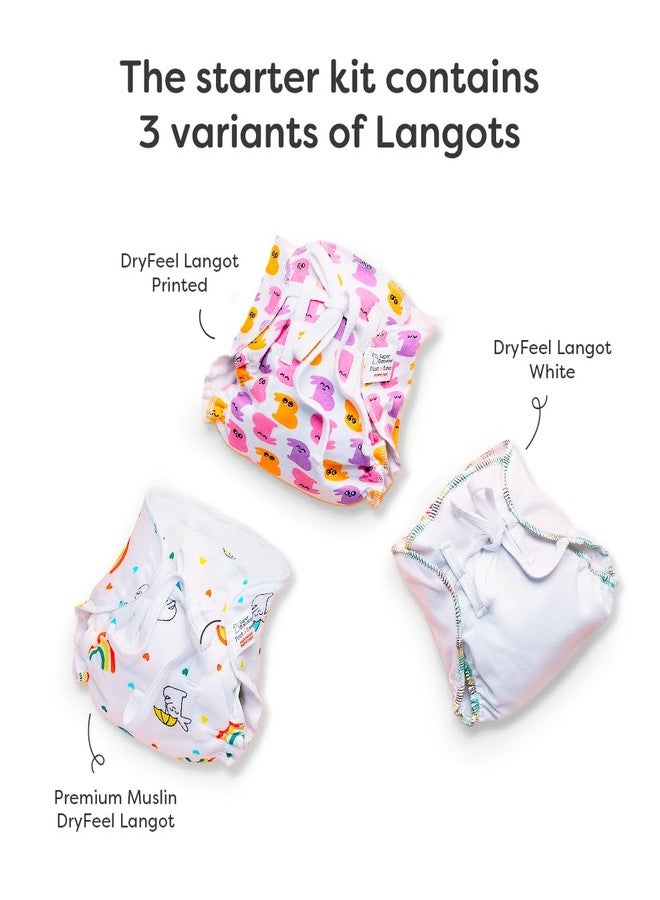 SuperBottoms DryFeel Baby Langot 0-6 months l Organic Cotton Modern Baby Nappy l Mess-free Langot with Gentle Elastics l Super DryFeel Top Layer l Diaper-free Time Essential | 3 Pack - Image 2