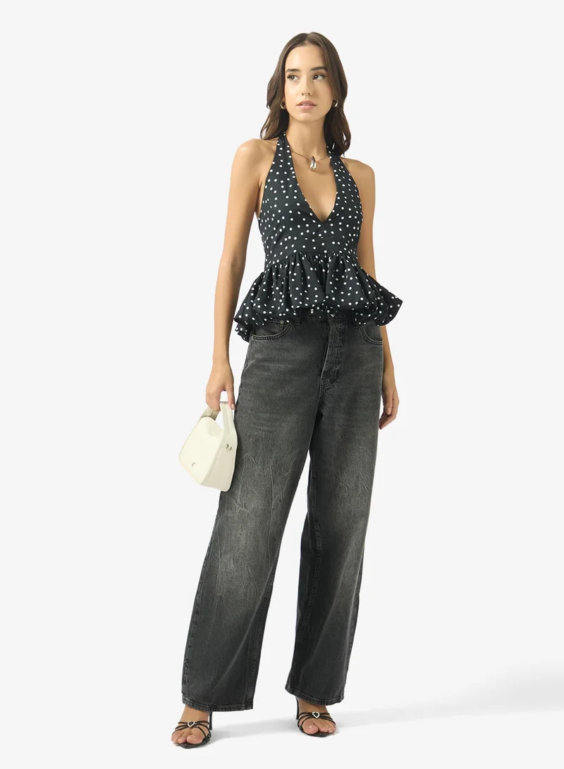 Ginger  Halter Neck Polka Dot Top with Peplum for Women | Best Price UAE
