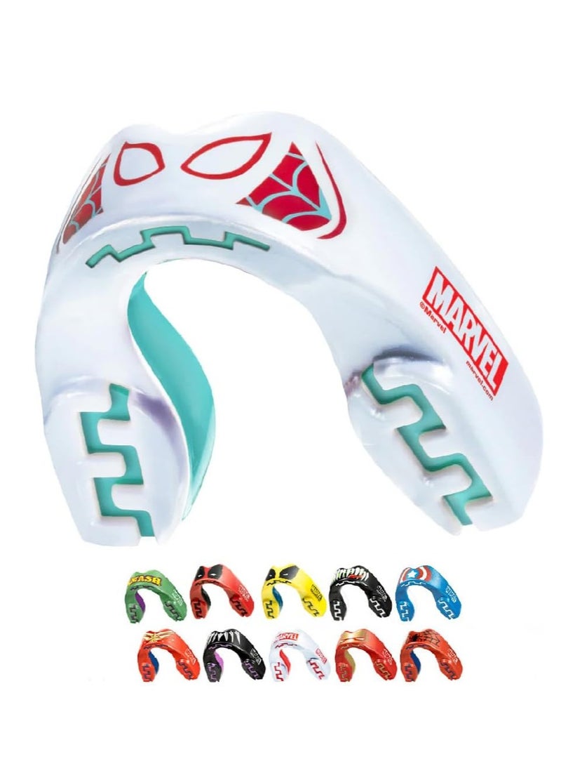 مارفل واقي فم رياضي من سبايدر جوين للبالغين، طبقة مزدوجة من الحماية الممتازة لحماية اللثة للبالغين مع جراب للملاكمة، وفنون القتال المختلطة، والرجبي، وفنون الدفاع عن النفس، والجودو، وجميع الرياضات التي تتطلب التلامس الجسدي - Image 1