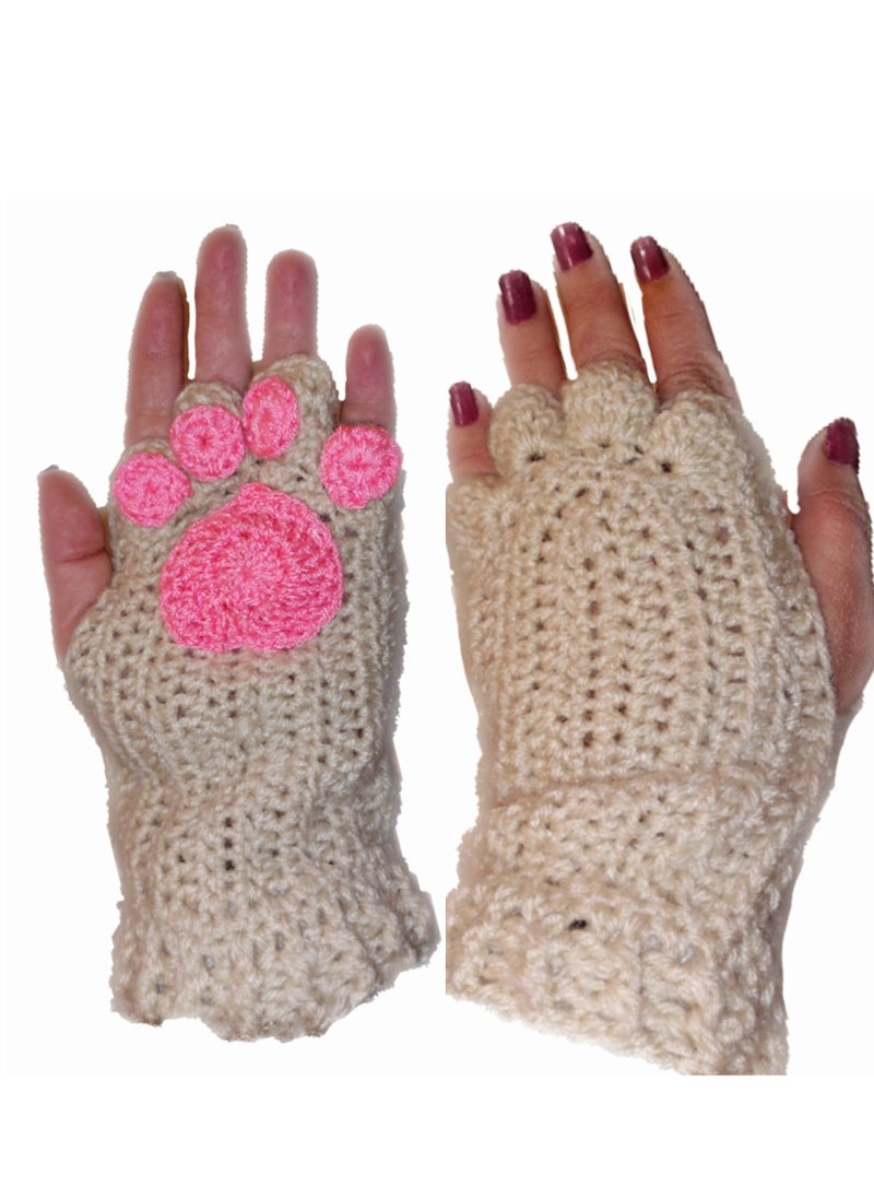 Generic Women fingerless gloves mittens opened warmers tricot with paws  - Image 3
