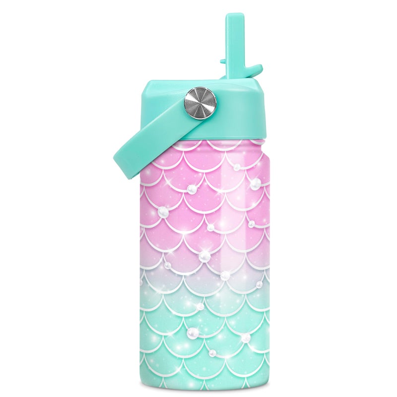 Mermaid Water Bottle Kids Water Bottle with Straw Lid 12 Oz Insulated Stainless Steel Water Bottles for Kid Girl Travel Cup for School Sports