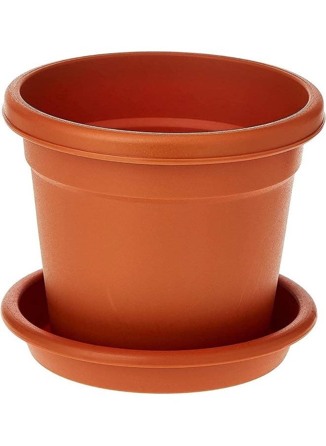 Cosmoplast Cosmoplast Plastic Round Flowerpot 6” With Tray (Terracotta)  - Image 1