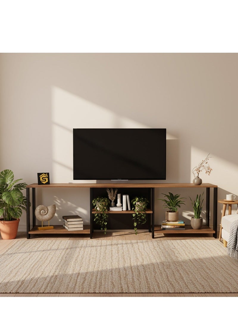 ستايلش هوم طاولة حامل تلفزيون 180*30*52 سم وأرفف تخزين ومركز ترفيهي حديث وطاولة وحدة تحكم تلفزيون متعددة الوظائف صناعية لغرفة المعيشة المنزلية - Image 1