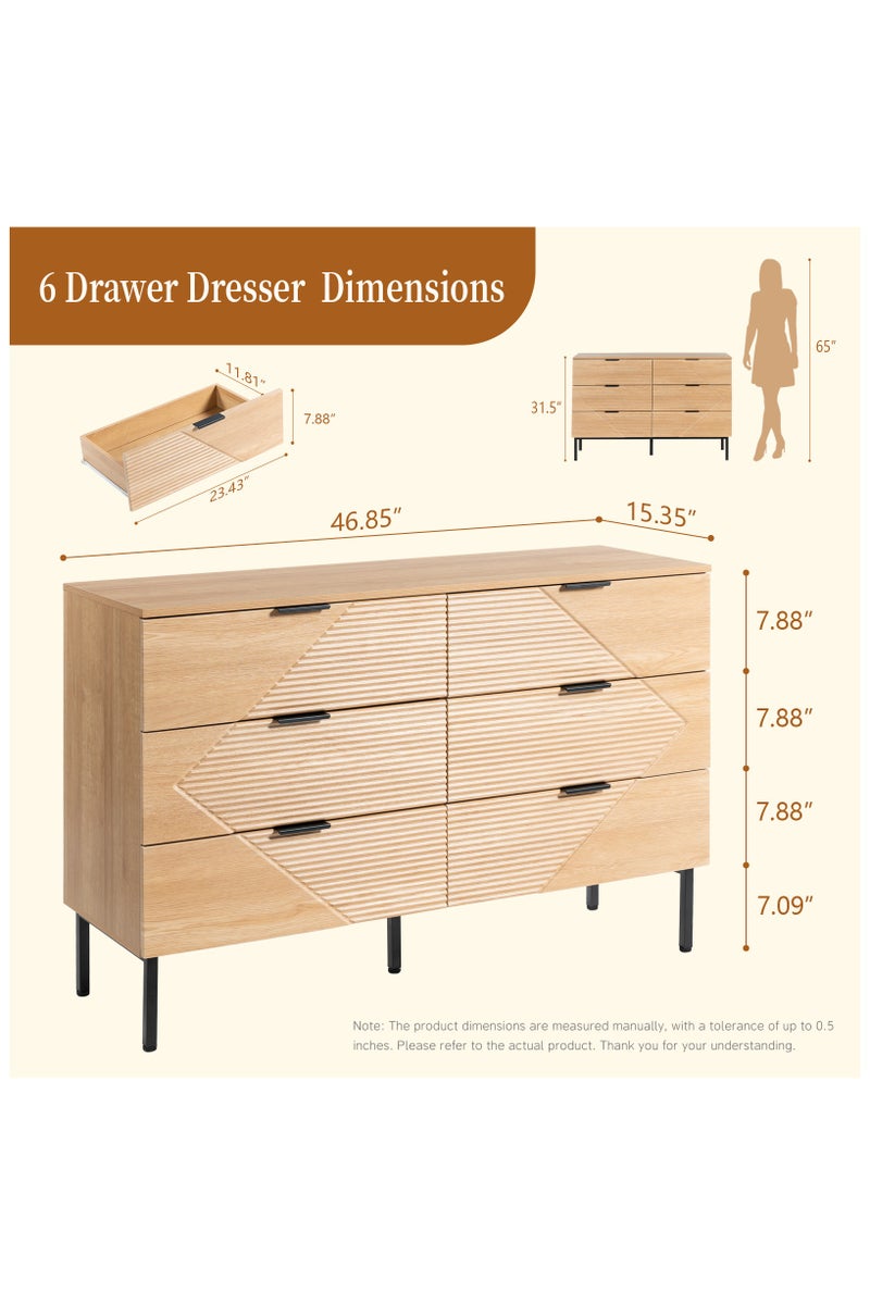 Chogori Dresser for Bedroom with 6 Drawer, Farmhouse Wood Dresser Storage Drawers, Espresso Long Double Fluted Dressers, Closet Organizers TV Stand for Living Room,Hallway - Image 2