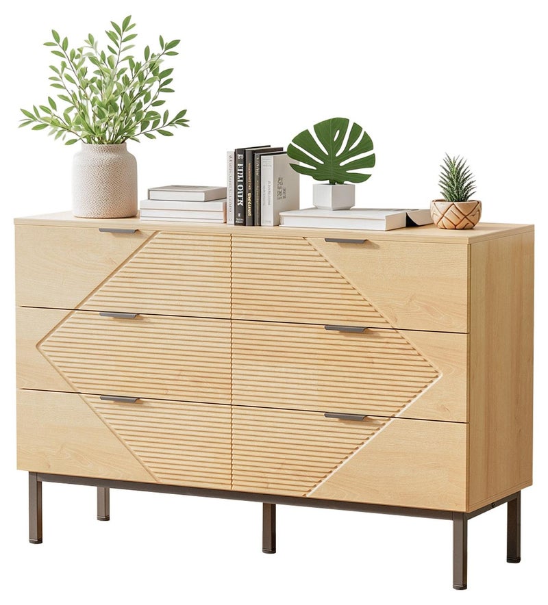 Chogori Dresser for Bedroom with 6 Drawer, Farmhouse Wood Dresser Storage Drawers, Espresso Long Double Fluted Dressers, Closet Organizers TV Stand for Living Room,Hallway - Image 1