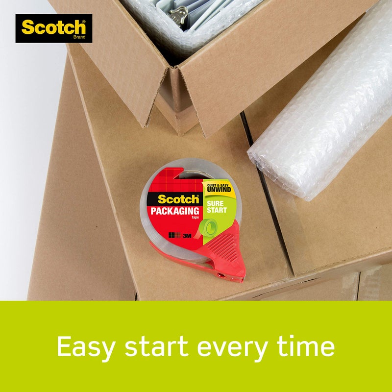 3M Scotch Sure Start Shipping Packaging Tape, 1.88"x 38.2 yd, Designed for Packing, Shipping and Mailing, Quiet Unwind, No Splitting or Tearing, 1.5" Core, Clear, 1 Dispensered Roll - Image 5