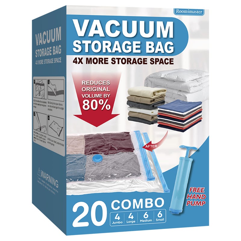 Roomimaster Vacuum Storage Bags, Vacuum Seal Space Saver Bags for Clothing, Travel Lugggage, Carry-on, Blankets, Comforters, Pillow, Bedding, 20 Combo - Image 1