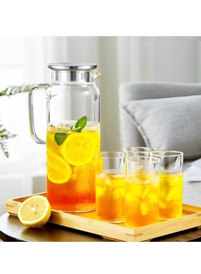 Glass Pitcher Glass Bottles Tea Pot Glass Kettle with Lid 1.8L Glass Jar with Scale and Handle for Fridge Water Bottle for Hot/Cold Wate Milk Juice Drinks - Image 2