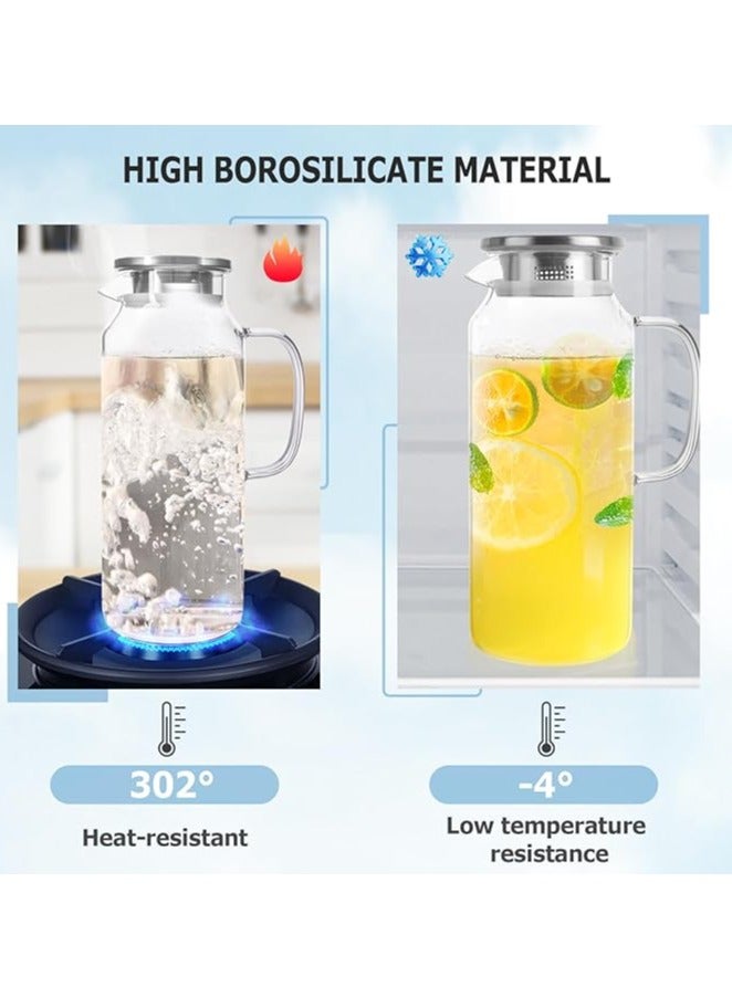 Glass Pitcher Glass Bottles Tea Pot Glass Kettle with Lid 1.8L Glass Jar with Scale and Handle for Fridge Water Bottle for Hot/Cold Wate Milk Juice Drinks - Image 4