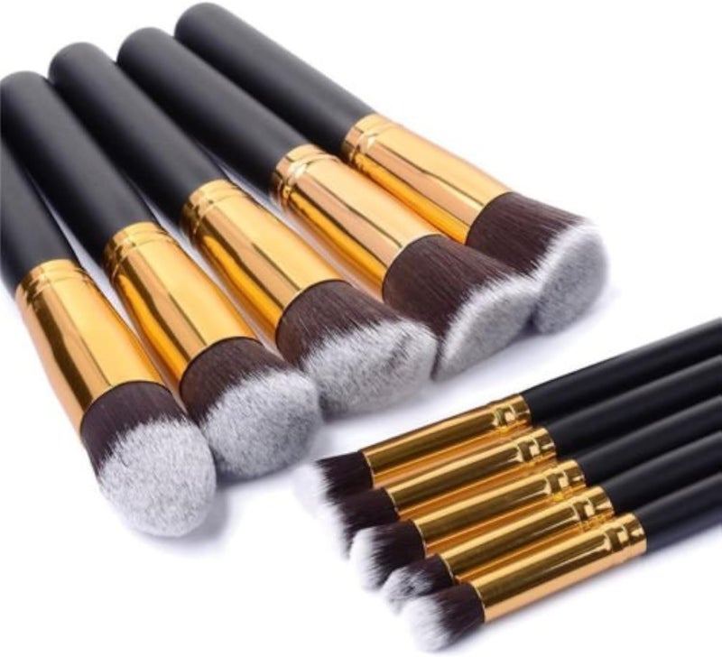 Make Up Brushes GLAMZA 10pc Make Up Brush Set Professional Synthetic Makeup Brushes Premium Black Gold Blending Foundation Brushes Cosmetic Concealer Brush Set