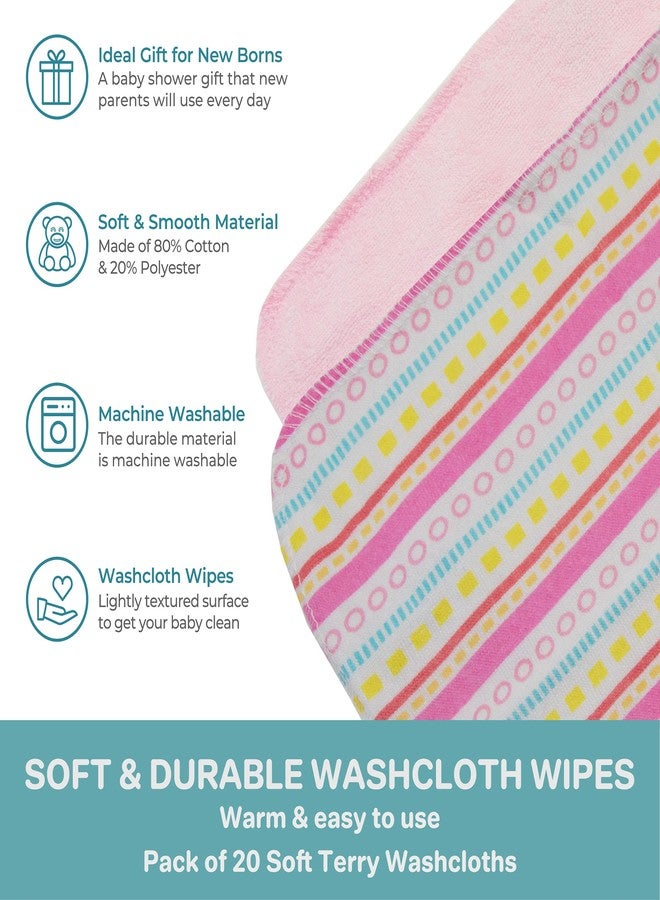 Spasilk Washcloth Wipes Set for Newborn Boys & Girls, Soft Terry Washcloth Set, Pack of 20, Pink Lines, 20 Pack - Image 4