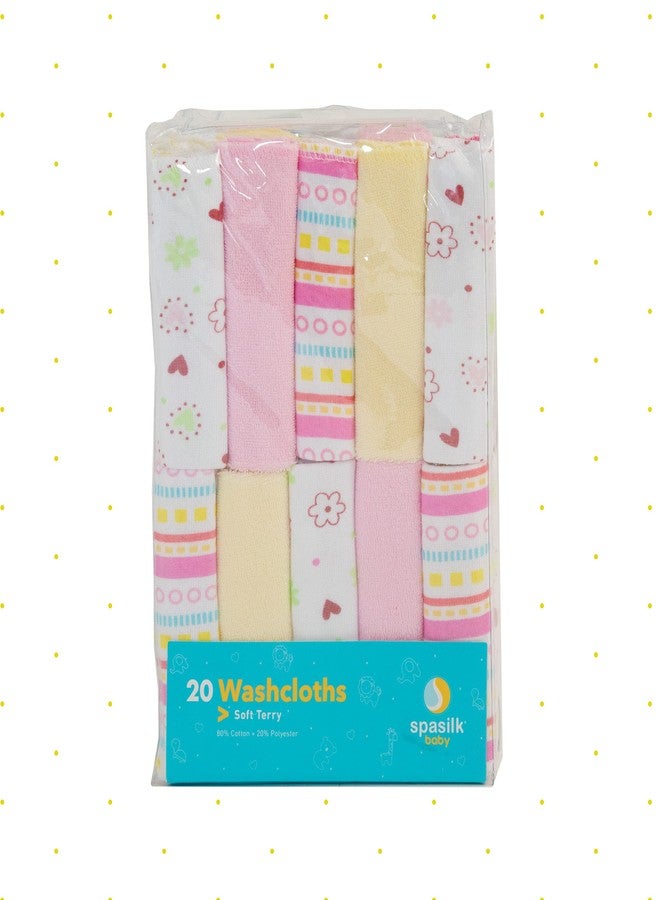 Spasilk Washcloth Wipes Set for Newborn Boys & Girls, Soft Terry Washcloth Set, Pack of 20, Pink Lines, 20 Pack - Image 3