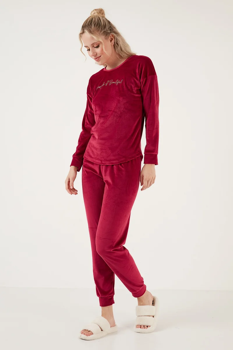 Lela Regular Fit Soft Texture Velvet Pajama Set Women's Pajama Set 6094200W4