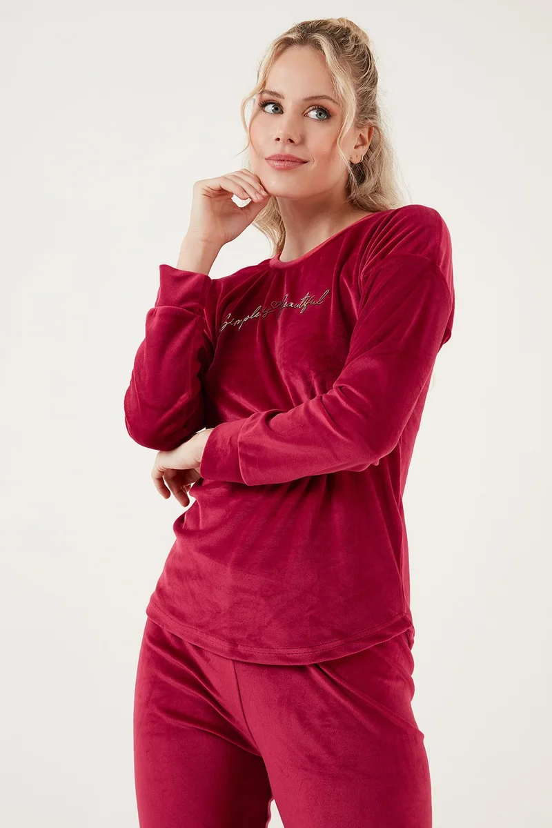 Lela Regular Fit Soft Texture Velvet Pajama Set Women's Pajama Set 6094200W4