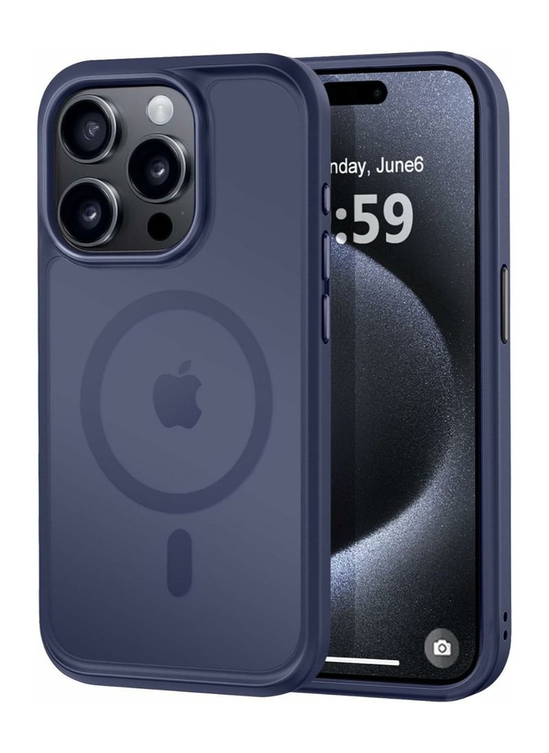 Denx Matte Magnetic case for iPhone 15pro, Grade Drop Protection with Shockproof Strip, Translucent Matte Back Phone Case (Blue)  - Image 1
