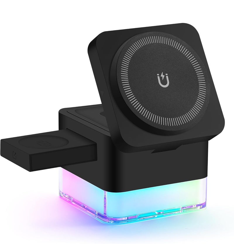 SYOSI Magnetic 3-in-1 Wireless Charging Station, 15W Foldable Fast Charger for iPhone 16/15/14/13/12 Max/Pro/Plus, Compatible with IWatch and AirPods 4/3 Pro, Black(No Adapter) - Image 1