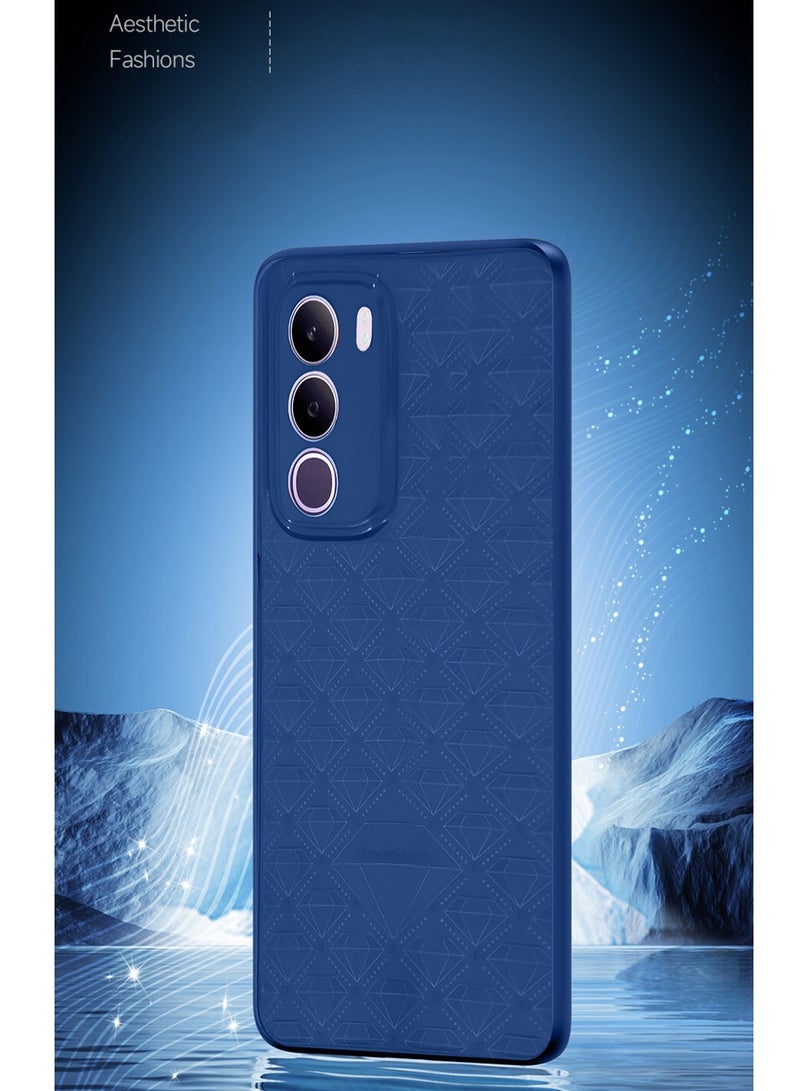 Wtech vivo Y19s Pro 4G 2025 Liquid Silicone Carbon Fiber Texture Case Cover (MCFPSN) - Navy Blue - Image 4
