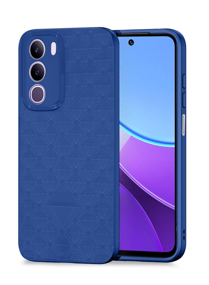 Wtech vivo Y19s Pro 4G 2025 Liquid Silicone Carbon Fiber Texture Case Cover (MCFPSN) - Navy Blue - Image 1
