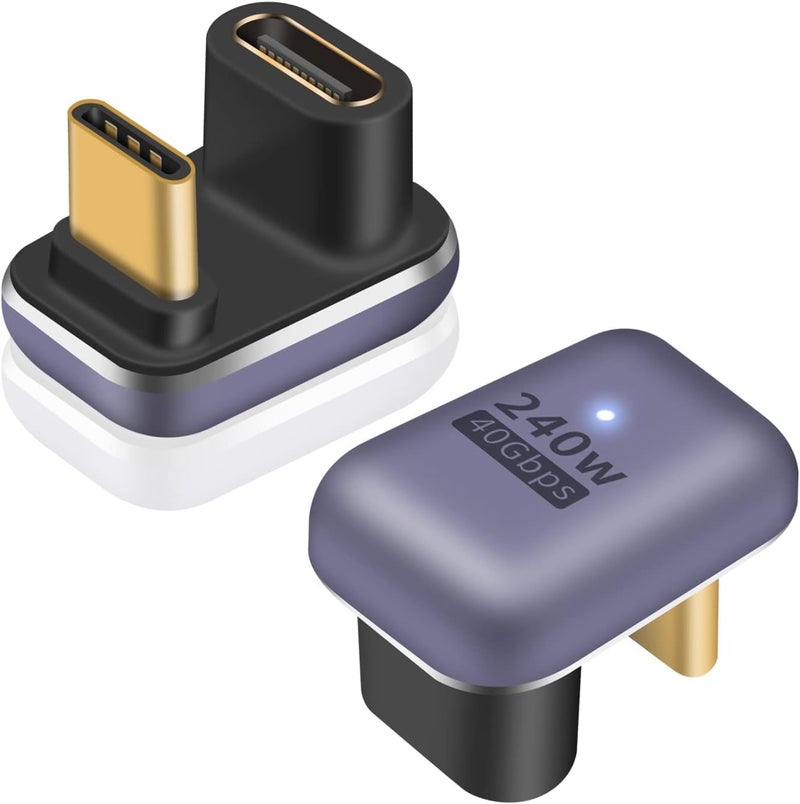 Microware محول USB C بزاوية 180 درجة 240 واط، محول USB C على شكل U بسرعة 40 جيجابت في الثانية، موصل USB C بزاوية 180 درجة لدعم عرض الفيديو والصوت بدقة 8K للكمبيوتر المحمول، ماك بوك، ثندربولت 4/3 - Image 1