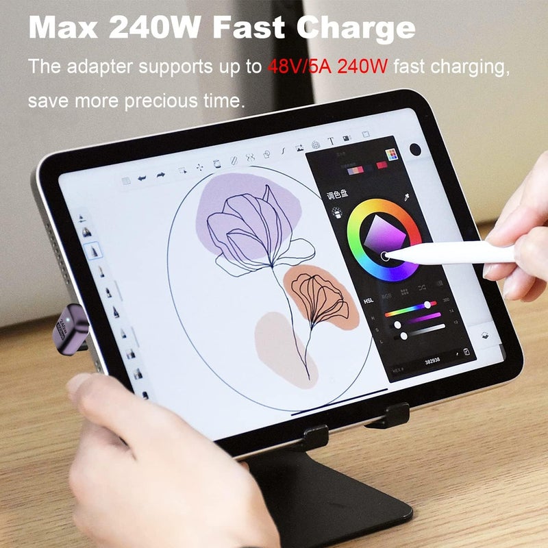 Microware محول USB C بزاوية 180 درجة 240 واط، محول USB C على شكل U بسرعة 40 جيجابت في الثانية، موصل USB C بزاوية 180 درجة لدعم عرض الفيديو والصوت بدقة 8K للكمبيوتر المحمول، ماك بوك، ثندربولت 4/3 - Image 4
