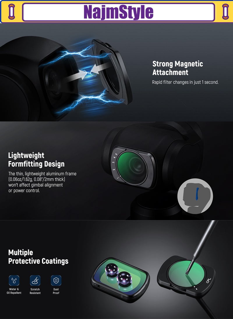 نجم ستايل مجموعة مرشحات ND مغناطيسية متوافقة مع ملحقات DJI Osmo Pocket 3 Creator Combo - Image 3