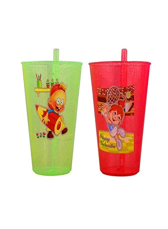 faas Plastic Sipper Glass with Straw for Kids Easy to sip The Water Pack of 2 (Mulicolor) - Image 3
