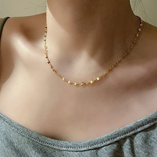 Tewiky Gold Chain Choker Necklaces for Women, 14k Gold Plated Thin Lace Lips Chain Necklace Dainty Gold Necklace Simple Link Chain Aesthetic Necklaces Delicate Gold Jewelry for Women - Image 3