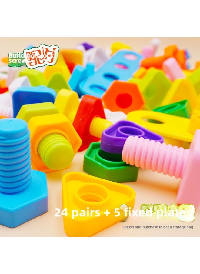 Generic - 1-3 Years Old Children's Early Education Enlightenment Screw Disassembly Matching Toy Kindergarten Baby Child Nut Building Blocks-Color:43 Pairs Of Upgraded Models [plastic Storage Box + 15 Fixed Plates - Image 1