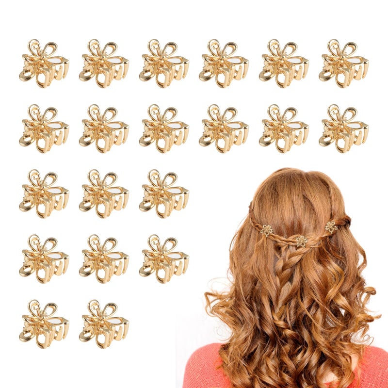 Aesnoun 20 Pack Small Gold Flower Hair Clips for Women Girls, Tiny Metal Claw Clips with Sparkling Floral Design, Nonslip Bangs Accessories, Cute Floral Hair Decorations, Mini Christmas Set - Image 1