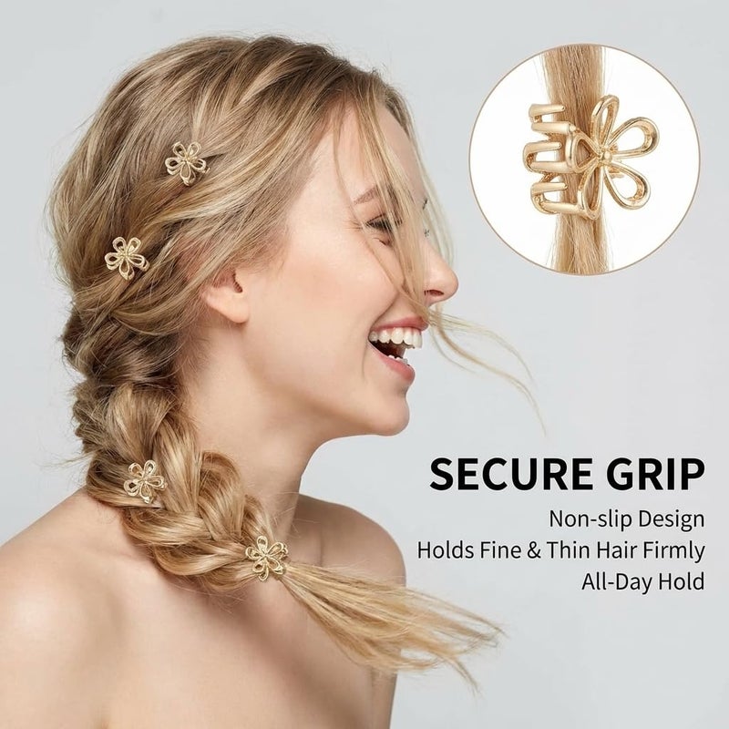 Aesnoun 20 Pack Small Gold Flower Hair Clips for Women Girls, Tiny Metal Claw Clips with Sparkling Floral Design, Nonslip Bangs Accessories, Cute Floral Hair Decorations, Mini Christmas Set - Image 3