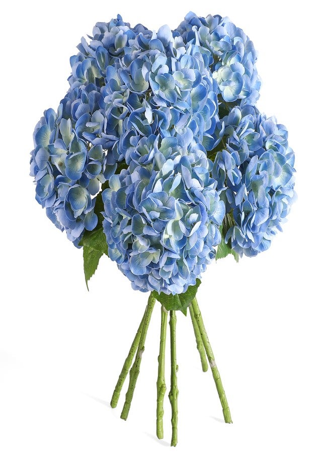 Kisflower 6PCS 22 inch Hydrangea Artificial Flowers Real Touch Blue Faux Hydrangea Flowers with Home Office Decor or Wedding Arrange Holiday and Birthday Party Decorations(Blue) - Image 1